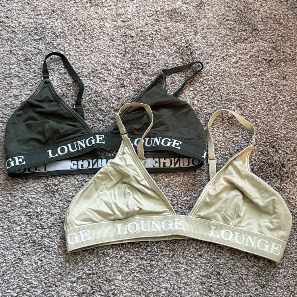 Lounge Bralette Set in Green and Tan